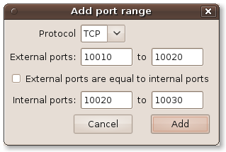 Add port range dialog